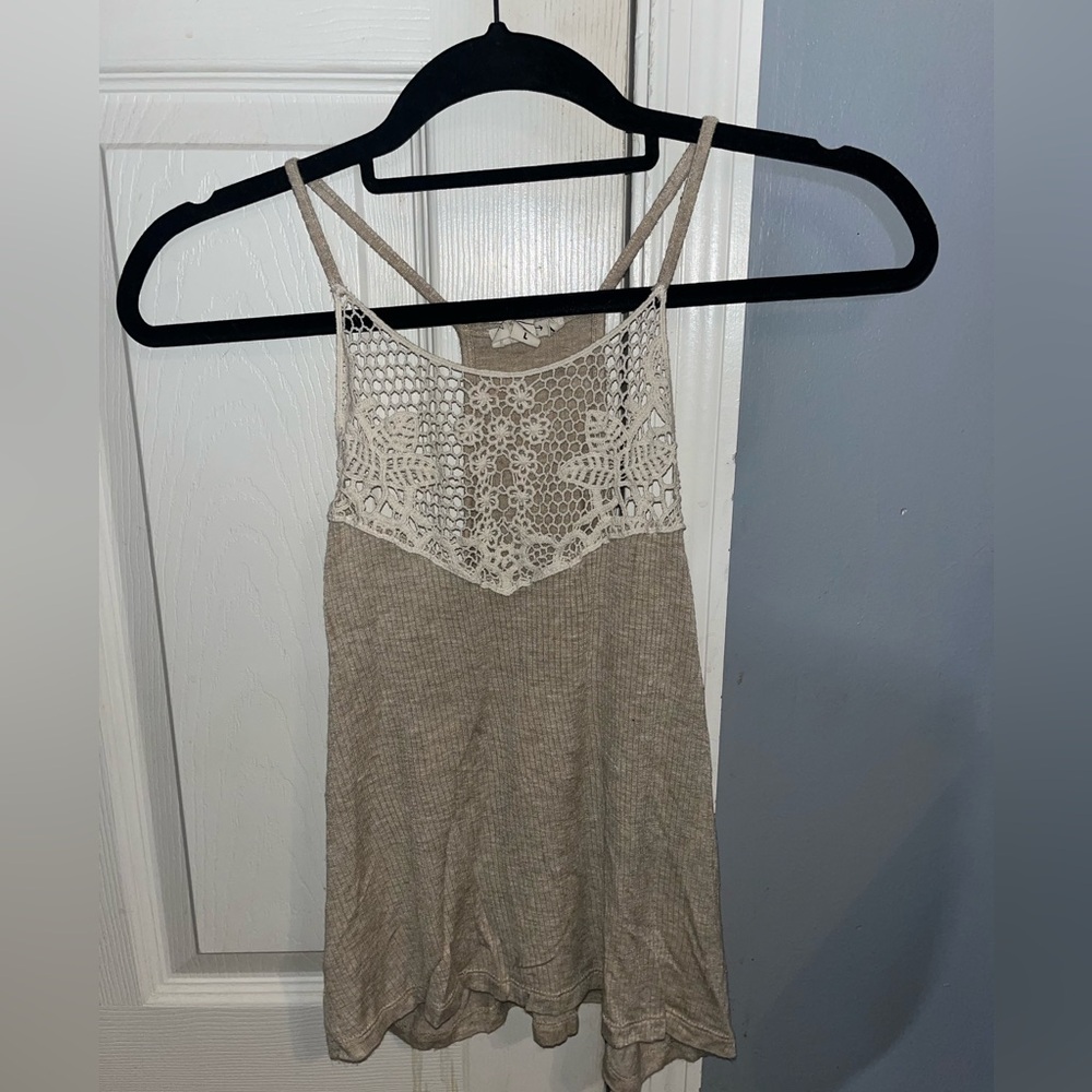 Tan, white lace, tank top from PacSun